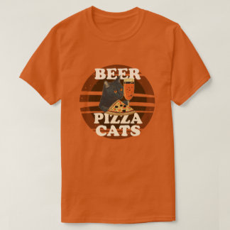 T-shirt Chats Bière Pizza – Graphique Rétro Coucher de Sol