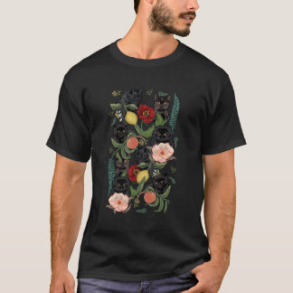 T-shirt Chats Botaniques Et Noirs