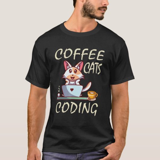 T-shirt Chats Café et Codeur Programmeur (Devant)