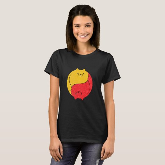 T-shirt Chats Chat Drôle Mignonne Hilarié Yin Yang Chubby (Devant entier)