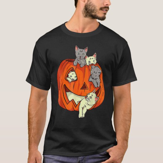 T-shirt Chats Citrouille sculpté Jack-o'-lantern Chat Hall (Devant)