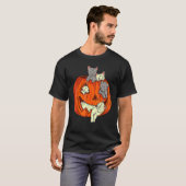 T-shirt Chats Citrouille sculpté Jack-o'-lantern Chat Hall (Devant entier)