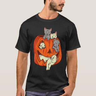 T-shirt Chats Citrouille sculpté Jack-o'-lantern Chat Hall