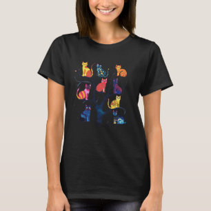 T-shirt Chats Colorés Assis Sur Un Arbre Amateur De Chat M
