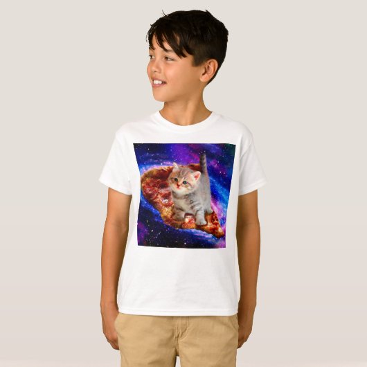 T-shirt Chats dans la pizza spatiale (Devant entier)