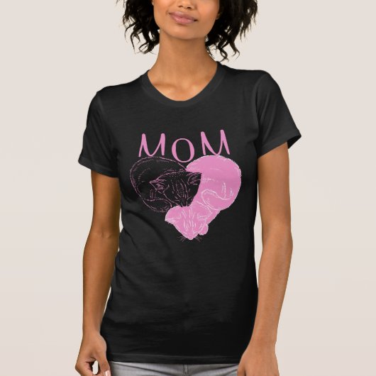T-shirt Chats de coeur MOM rose (Devant)