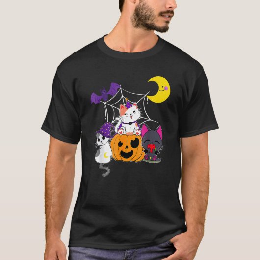 T-shirt Chats de Halloween mignons Sorcière Jackolantern C (Devant)