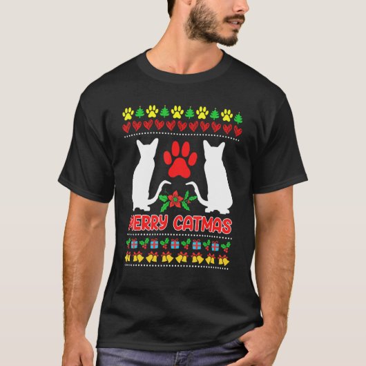 T-shirt Chats de Noël laids (Devant)