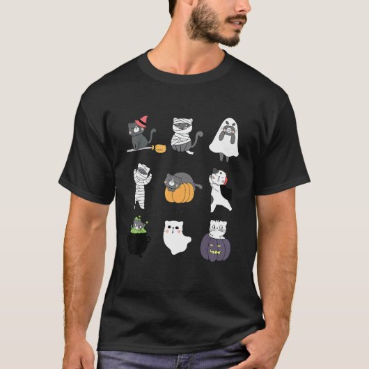 T-shirt Chats de sorcière de zombie de fantôme de vampire (Devant)