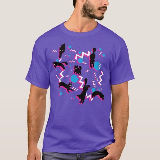 T-shirt Chats des années 80 Noir rose Motif géométrique Me (Devant)