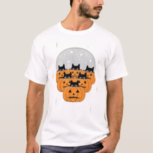 T-shirt Chats d'Halloween Citrouilles Fond Noir Illus