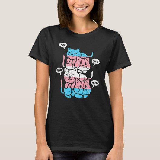 T-shirt Chats Drapeau Transgenre Lgbt Ils Leur Eux Meow C (Devant)