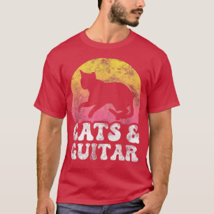 T-shirt Chats drôles & guitare vintage rétro passe-temps 7