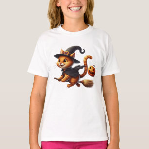 T-shirt Chats en sorcière d'Halloween à cheval Citrouille 