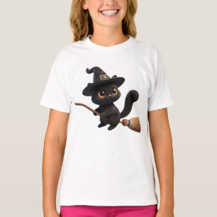 T-shirt Chats en sorcière noire d'Halloween à cheval Broom