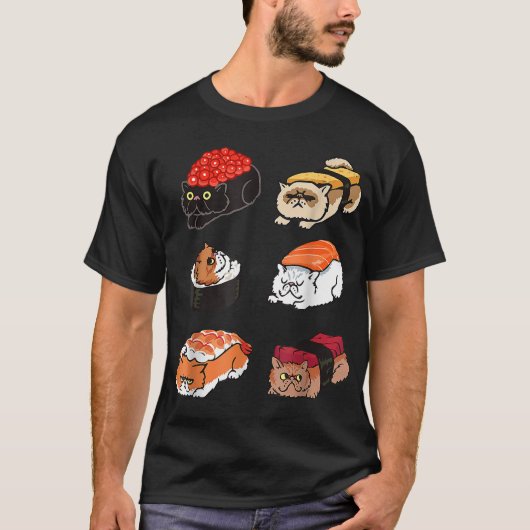 T-shirt Chats en Sushi Kawaii, Chats en Sushi Sleepy_1 (Devant)