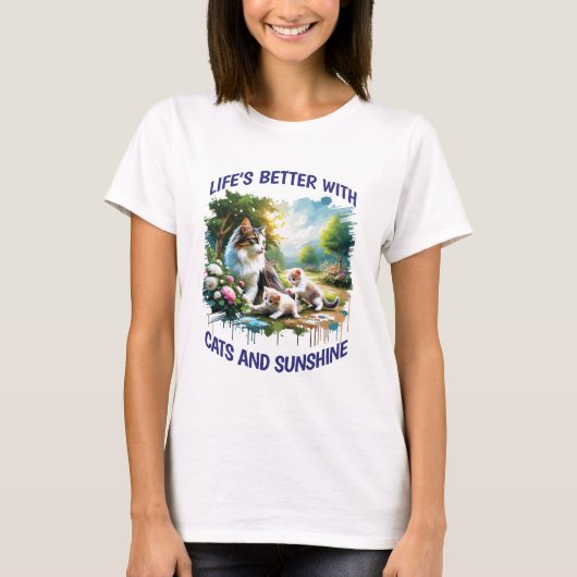 T-shirt Chats Et Femmes Soleil Blanc (Devant)