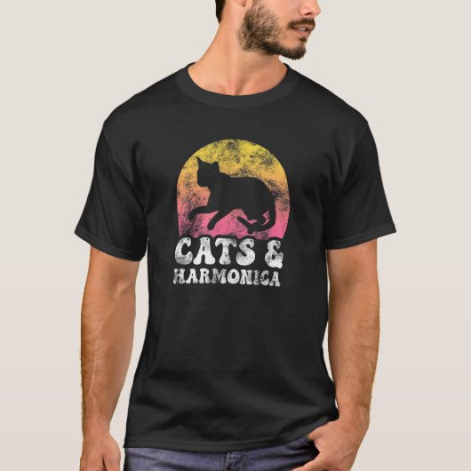 T-shirt Chats et Harmonica Vintage Retro Hobby (Devant)