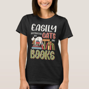 T-shirt Chats Et Livres Facilement Distraits Drôle