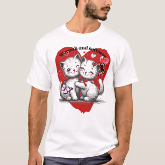 T-shirt Chats et papillons d'amour chaleureux Art doux