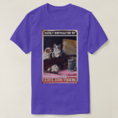 T-shirt Chats et violon Facilement distrait par les chats  (Design devant)