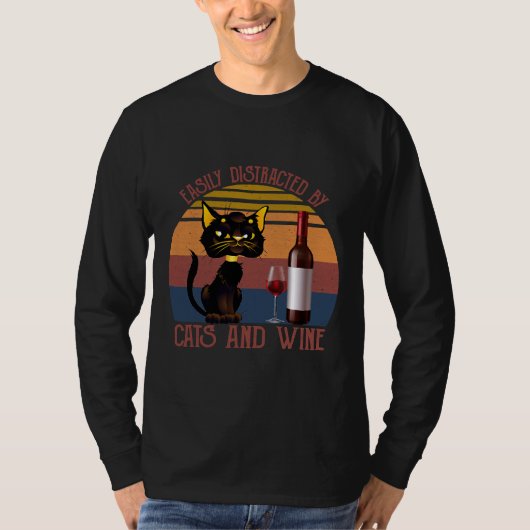 T-shirt Chats facilement distraits Chat à vin (Devant)