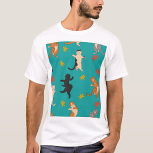 T-shirt Chats, feuillage d'automne, motif mignon