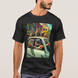 T-shirt Chats Gangsters de Rue Gang de Chat dans la Voitur