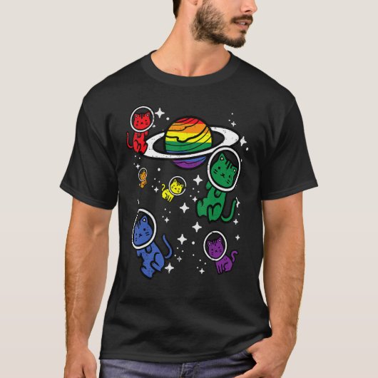 T-shirt Chats Gay Dans L'Espace Rainbow Prith Mois Lgbtq A (Devant)