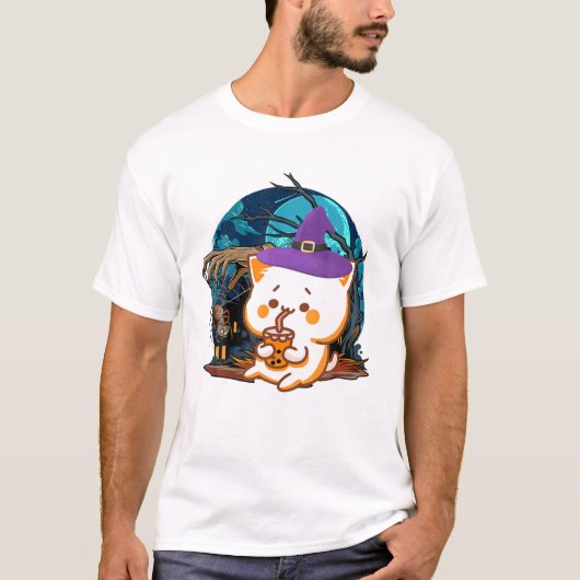 T-shirt chats halloween boba bulle de thé (Devant)