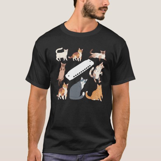 T-shirt Chats Harmonica Instrument Harmonica Avec Beaucoup (Devant)