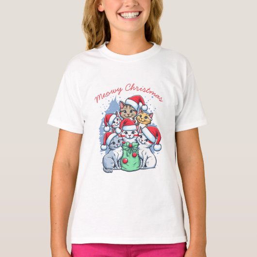 T-shirt Chats Joyeux Noël, Meowny Noël, Drôle cadeau (Devant)