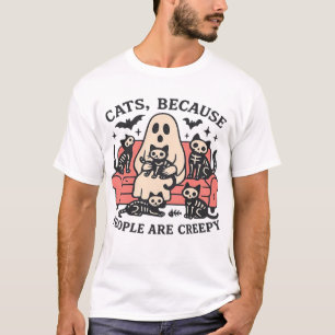 T-shirt Chats Les gens sont effrayants Squelette Halloween
