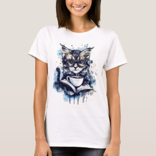 T-shirt Chats Livres Café Aquarelle Abstraite