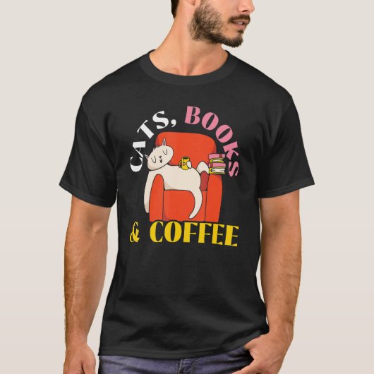 T-shirt Chats Livres Et Café Boire Café Caféine Bookaholic (Devant)