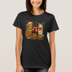 T-shirt Chats mignons avec le chapeau du Père Noël Lumière