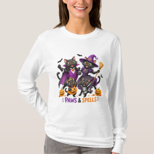 T-shirt Chats mignons d'Halloween Pattes et Sortilèges