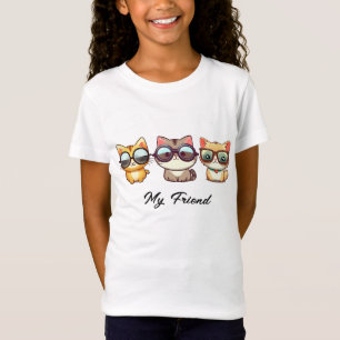 T-Shirt Chats mignons Portant des lunettes Mon ami Modifie