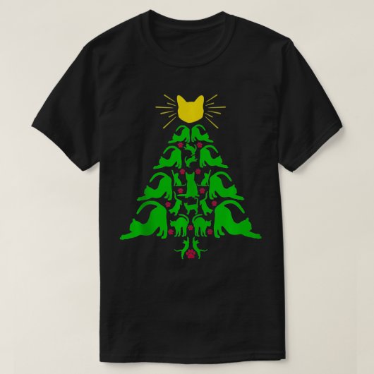 T-shirt Chats Noël Drôle Arbre de Noël Meowy Chat Love (Design devant)