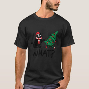 T-shirt Chats noirs amusants poussant l'arbre de Noël sur