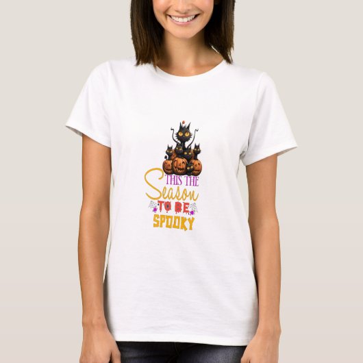 T-shirt Chats Noirs C'Est La Saison D'Être Éffrayant (Devant)