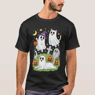 T-shirt Chats noirs en costume de fantôme Femmes et hommes