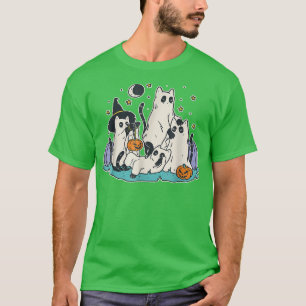 T-shirt Chats Noirs En Costume Fantôme Mignonne Femmes Et