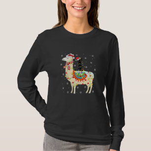 T-shirt Chats Noirs Lover Xmas Éclairage Chat Riding Llama