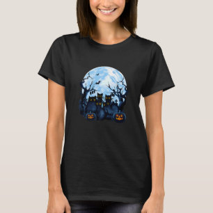 T-shirt Chats noirs Pleine lune Halloween Kitten Citrouill