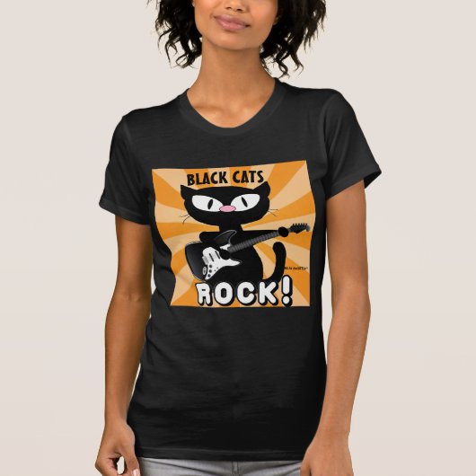 T-shirt CHATS NOIRS ROCK! Guitare de jeu de chats de caric (Devant)