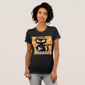T-shirt CHATS NOIRS ROCK! Guitare de jeu de chats de caric (Devant entier)