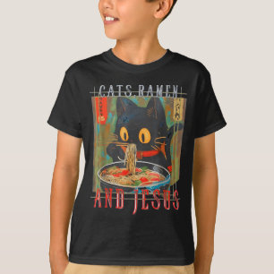 T-shirt Chats Ramen et Jésus Dessin de chat chrétien drôle