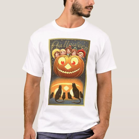 T-shirt Chats regarder les enfants et Citrouilles Tee - sh (Devant)
