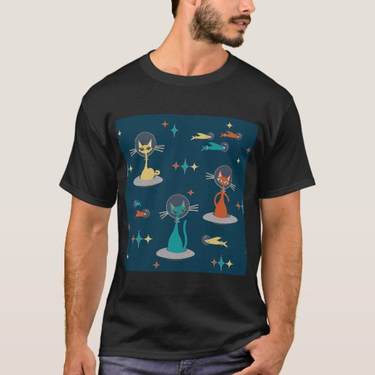 T-shirt Chats Rétro dans l'Espace (Devant)